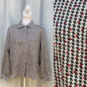 1990 Notches black white red polka dots houndstooth blouse